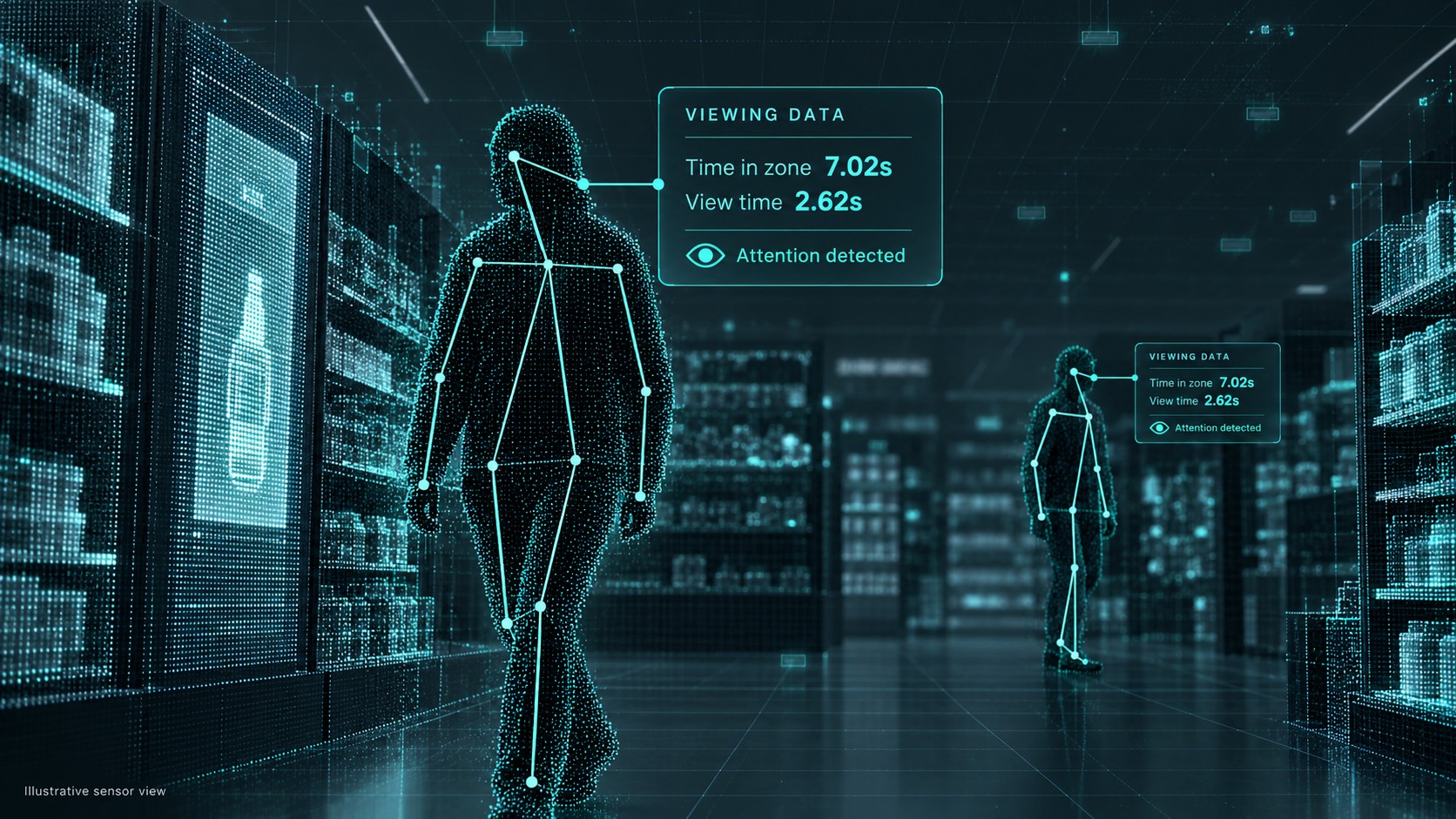 Illustrative anonymous sensor view showing attention, time in zone and screen viewing time